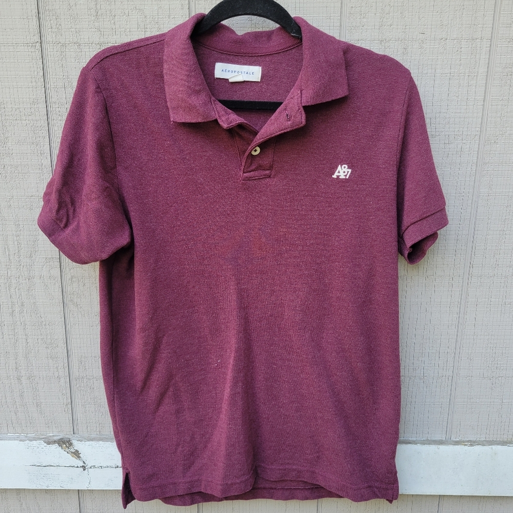 Aeropostale Burgundy Aero A87 Logo Pique Short Sleeve Polo Shirt Medium M
